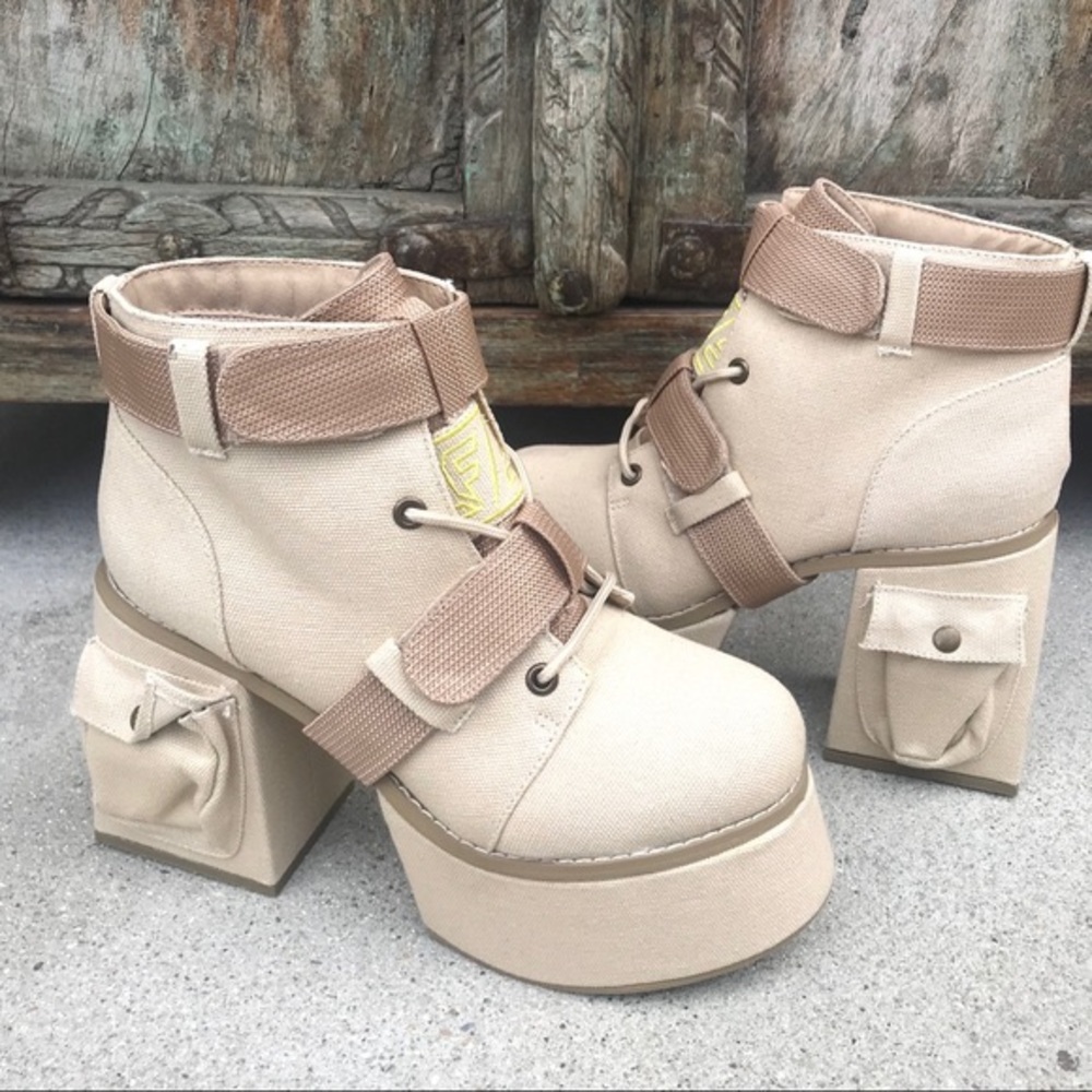LF canvas COMBAT ANKLE boots platform 8 military